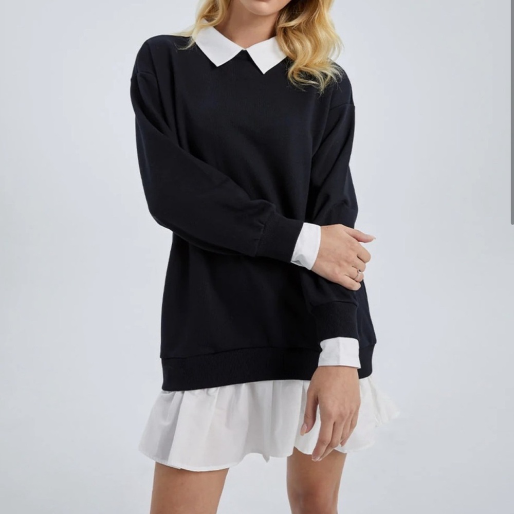 Urban Revivo Black and White Collared Sweater Dress